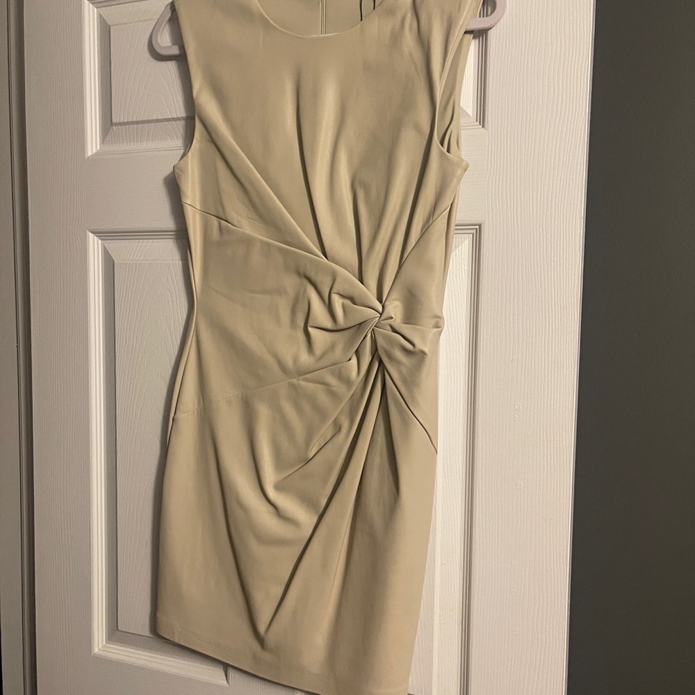 Elegant Cream faux leather Dress, M